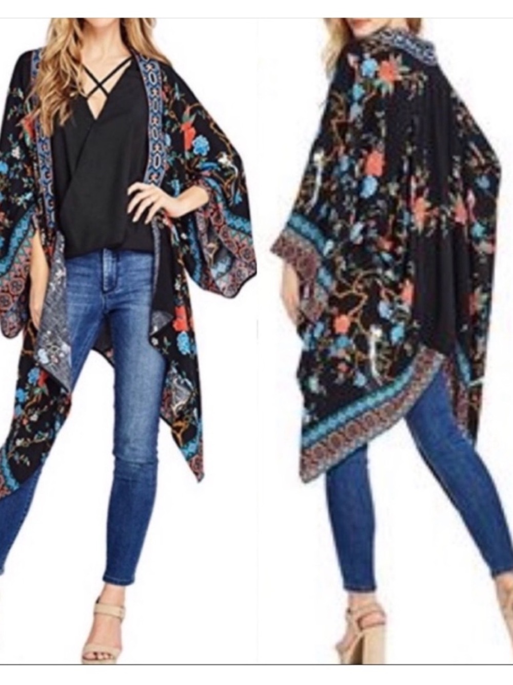 Flying Tomato Floral and Aviary Embroidered Kimono